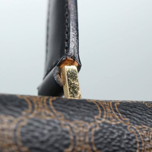 CELINE Macadam Canvas Hand Bag PVC Leather 2way Brown Black Auth 87641A - Picture 10 of 16